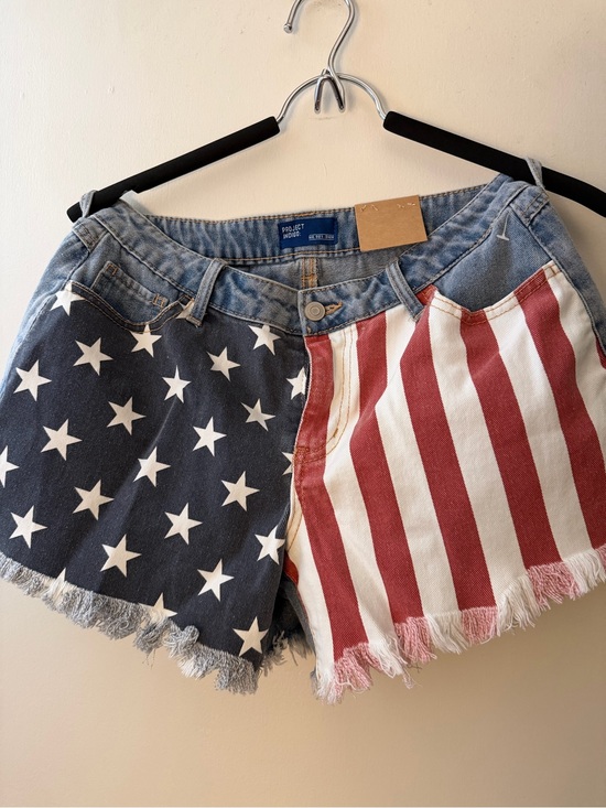 Project Social T Pants - Project Social T American Flag Denim Shorts - Blue, White & Red